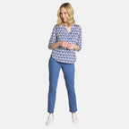 Emreco 3-4 Sleeve Printed Mandarin Collar Blouse (Size 18) - White Base With Blue Details