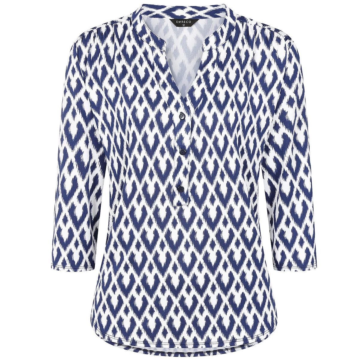 3/4 Sleeve Print Mandarin Collar Top (Size 18) - White 7972452 2