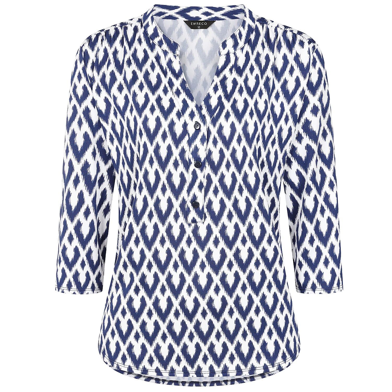 3/4 Sleeve Print Mandarin Collar Top (Size 18) - White 7972452 2