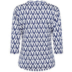 Emreco 3-4 Sleeve Printed Mandarin Collar Blouse (Size 18) - White Base With Blue Details