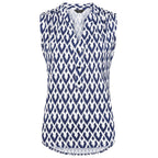 Emreco Geometric Print Mandarin Collar Sleeveless Blouse (Size 10) - White