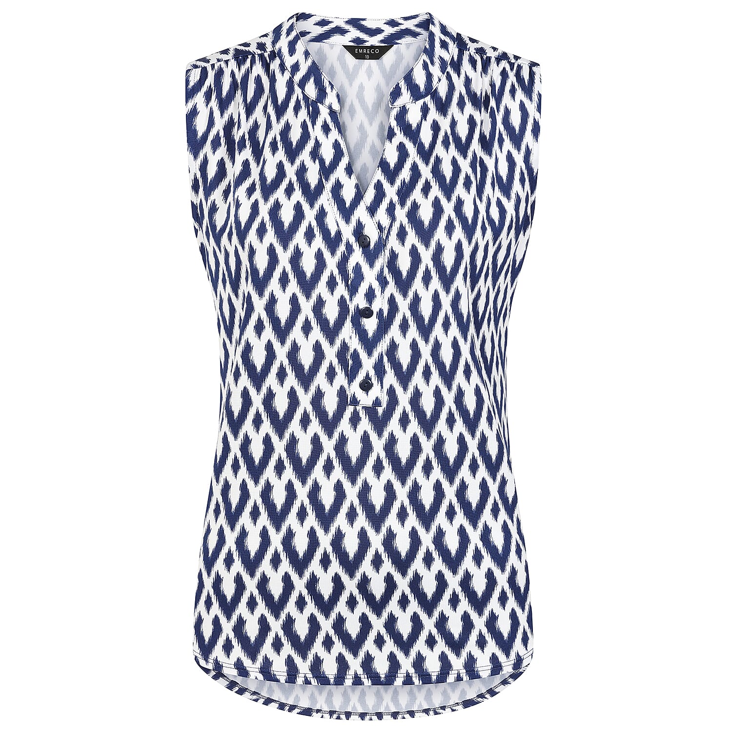 Emreco Geometric Print Mandarin Collar Sleeveless Blouse 7972464 0