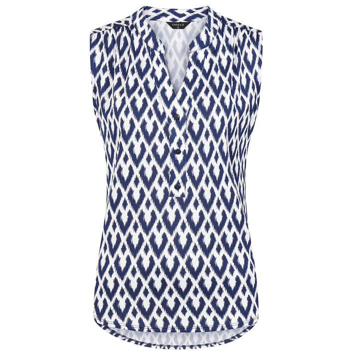 Emreco Geometric Print Mandarin Collar Sleeveless Blouse 7972464 1