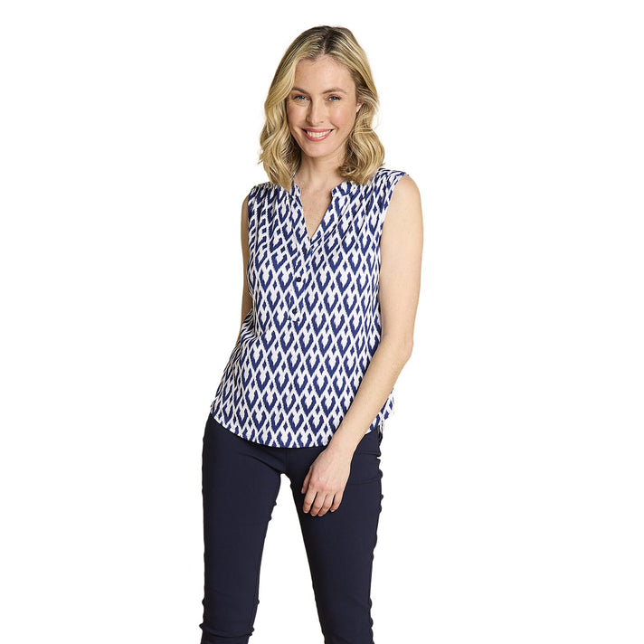 Emreco Geometric Print Mandarin Collar Sleeveless Blouse 7972473 2