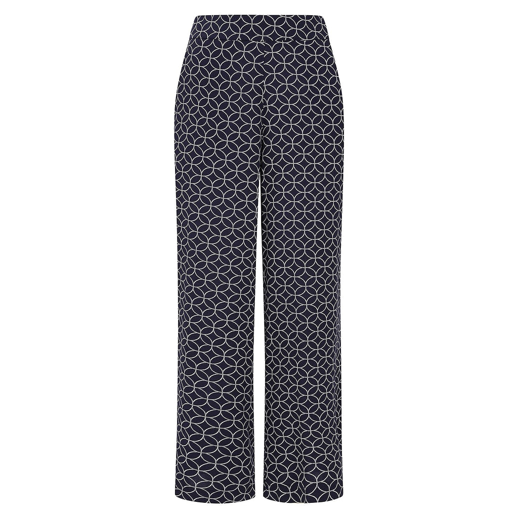 Emreco Spun Viscose Printed Elastic Waist Wide Leg Trouser (Size 12) - Navy
