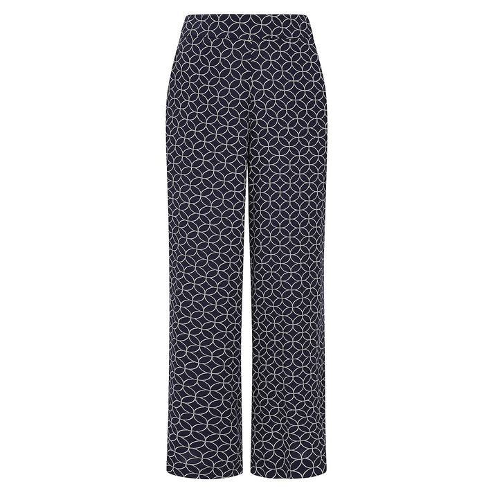 Emreco Spun Viscose Printed Elastic Waist Wide Leg Trouser (Size 12) - Navy 8265787 2