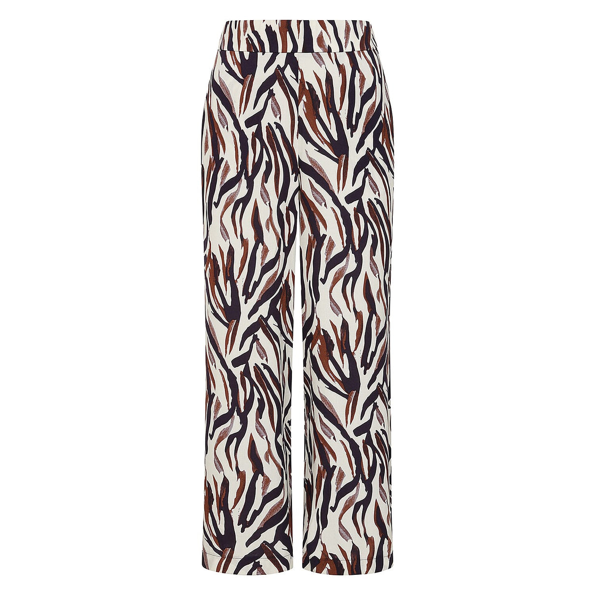 Emreco Spun Viscose Animal Print Elastic Waist Wide Leg Trouser (Size 14) - Brown &amp; Ivory V32519049 1