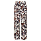 Emreco Spun Viscose Animal Print Elastic Waist Wide Leg Trouser (Size 14) - Brown & Ivory