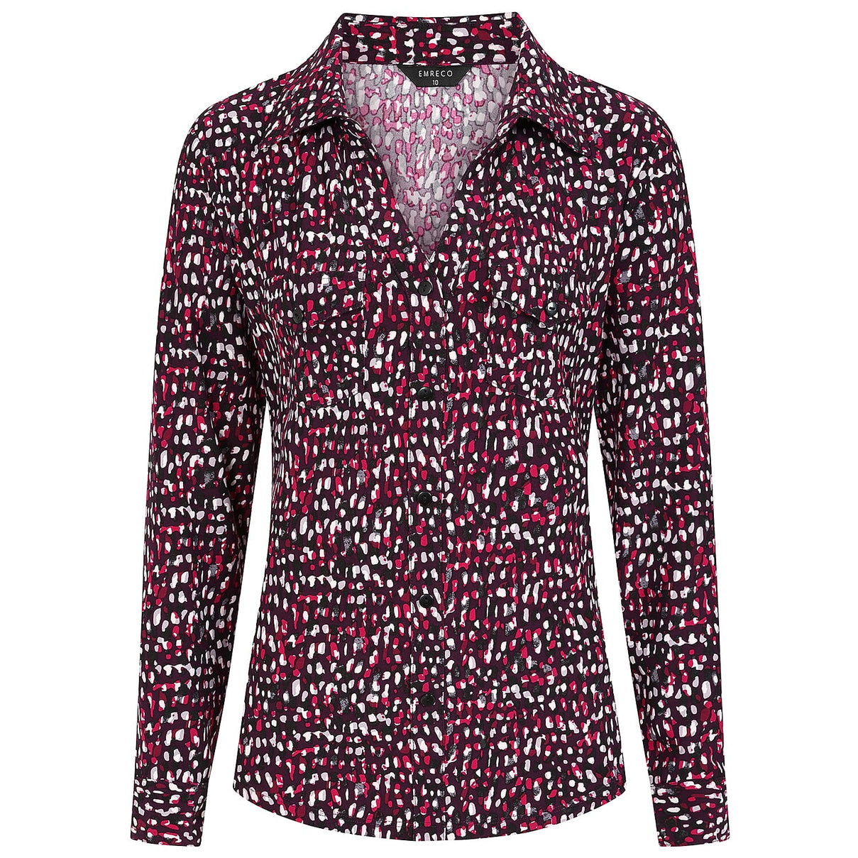 Emreco Long Sleeve Classic Collar Micro-Print Blouse (Size 16) -  Plum 8097440 1