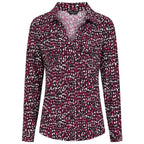 Emreco Long Sleeve Classic Collar Micro-Print Blouse (Size 16) -  Plum
