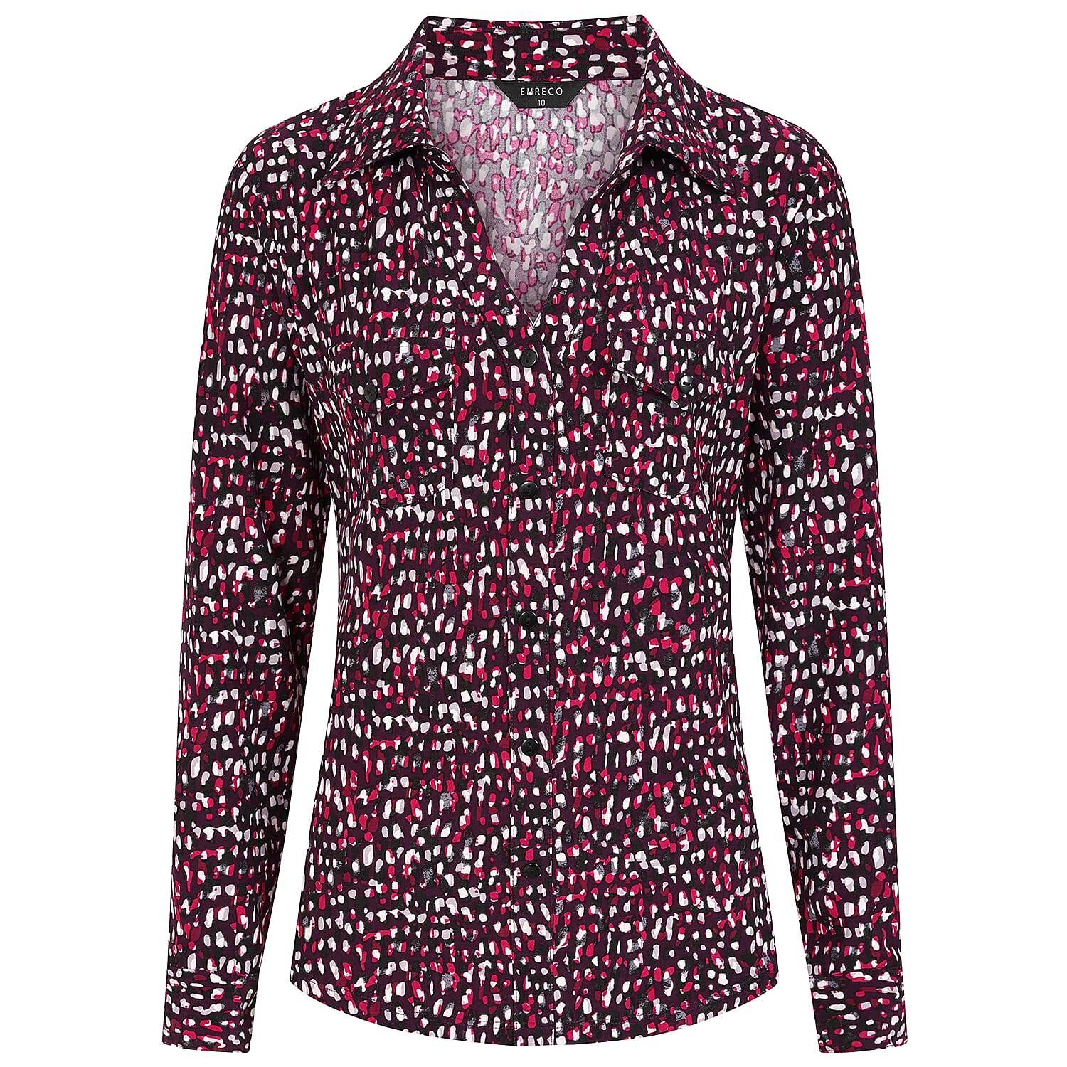 Emreco Long Sleeve Classic Collar Micro-Print Blouse (Size 16) -  Plum 8097440 1