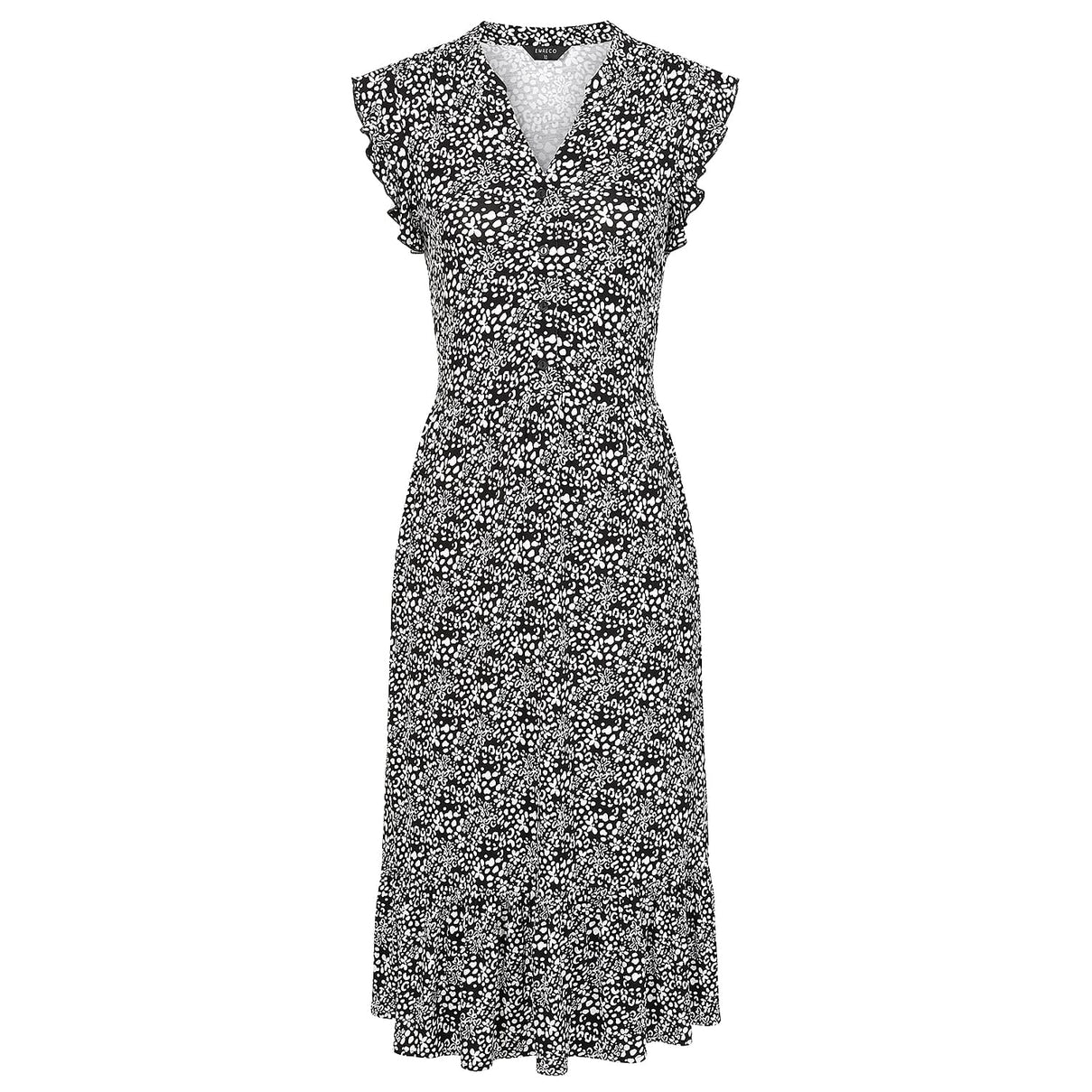 Emreco Abstract Print V-Neck Tiered Midi Dress V32513152 0