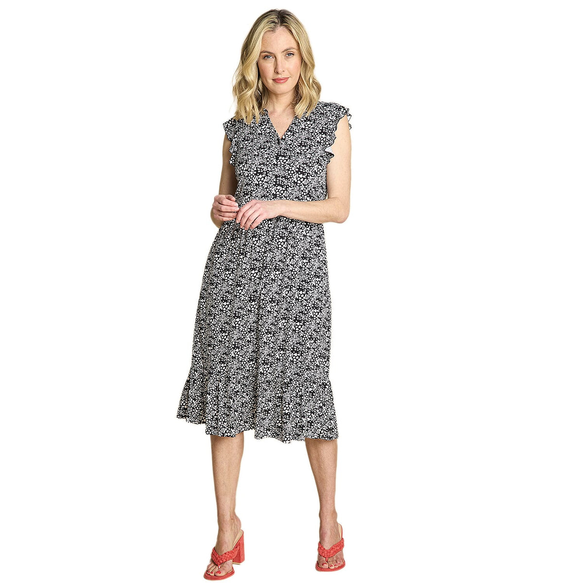 Emreco Abstract Print V-Neck Tiered Midi Dress V32513152 1