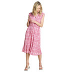 Emreco Sleeveless Tie Waist Geo Tile Print Midi Dress (Size - 18) - Pink