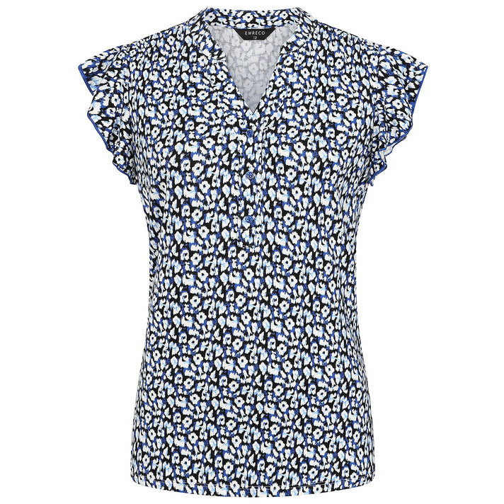 Emreco Blue Animal Print Inspired V-Neck Flutter Sleeve Top 7972331 1
