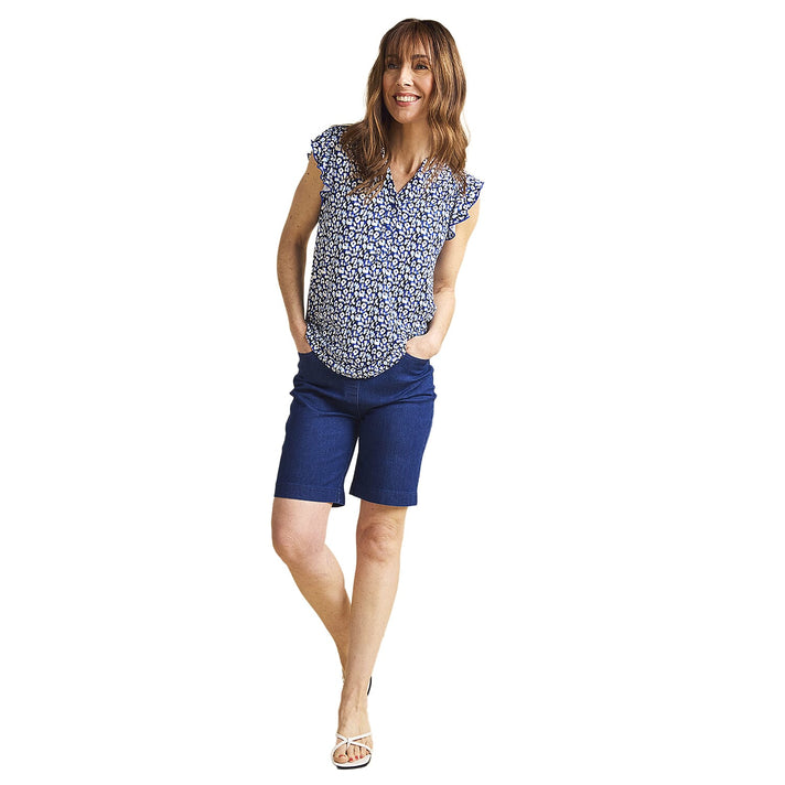 Emreco Blue Animal Print Inspired V-Neck Flutter Sleeve Top 7972331 2