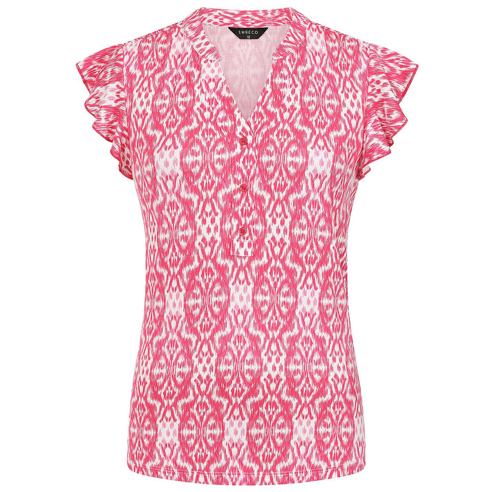 Emreco Ikat Print Inspired V-Neck Flutter Sleeve Top 7972337 1