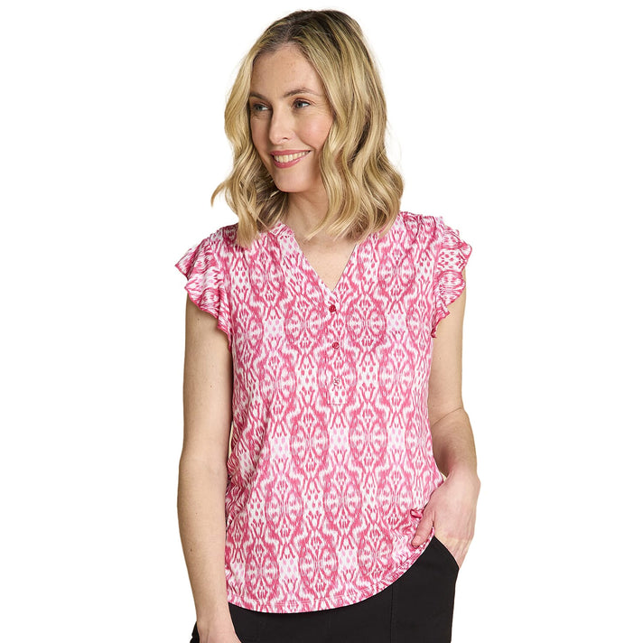Emreco Ikat Print Inspired V-Neck Flutter Sleeve Top 7972337 2