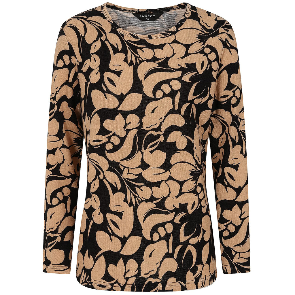 Emreco Artistic Print Round Neck Top (Size 16) - Black
