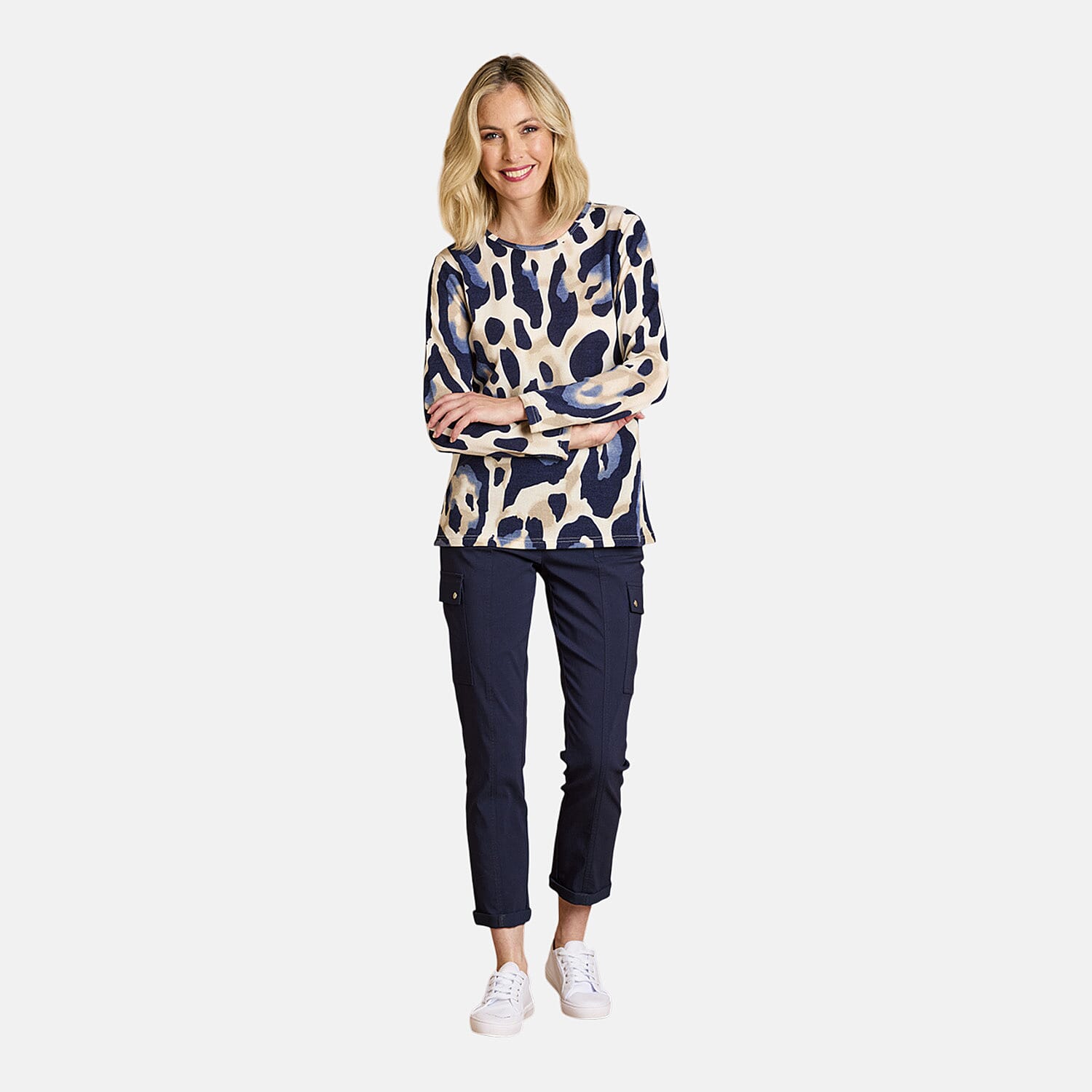 Emreco Artistic Print Round Neck Top (Size 18) - Blue 8097604 0