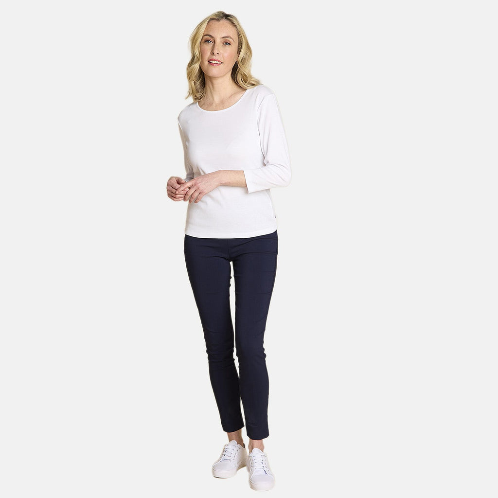 Emreco Womens Fitted Long Sleeve Crew Neck Basic Top (Size 18) - White