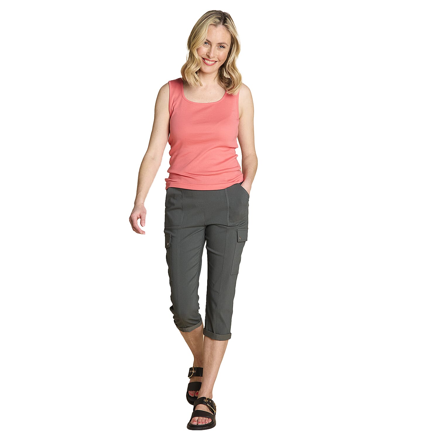 Emreco Square Neck Sleeveless Knitted Vest (Size 20) - Coral 7973124 1
