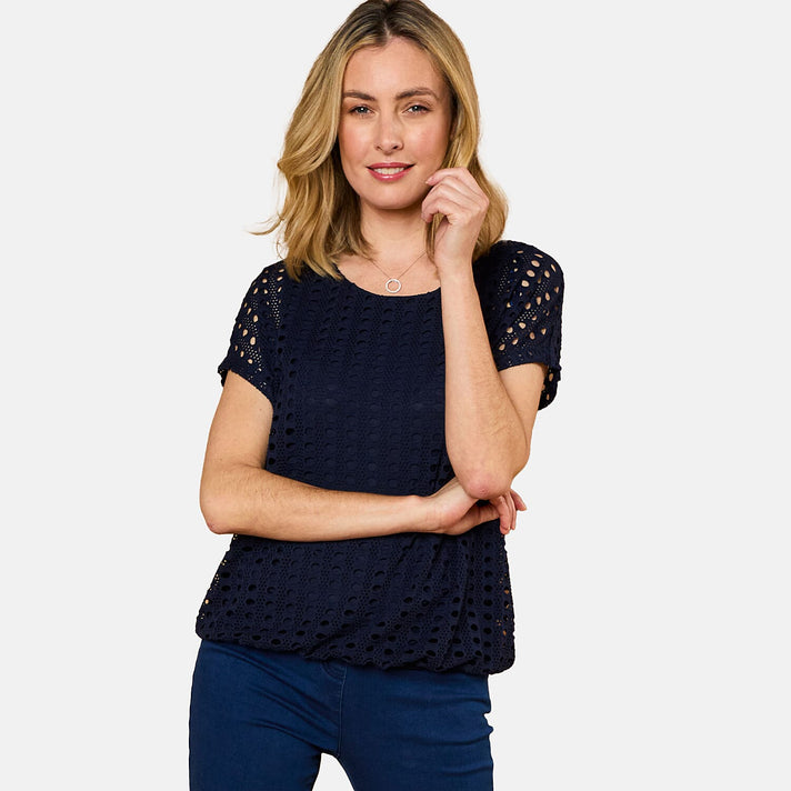 Emreco Lace Jersey Knit Elastic Hem Top 7805737 1