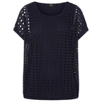 Emreco Lace Jersey Knit Elastic Hem Top (Size 12) - Navy