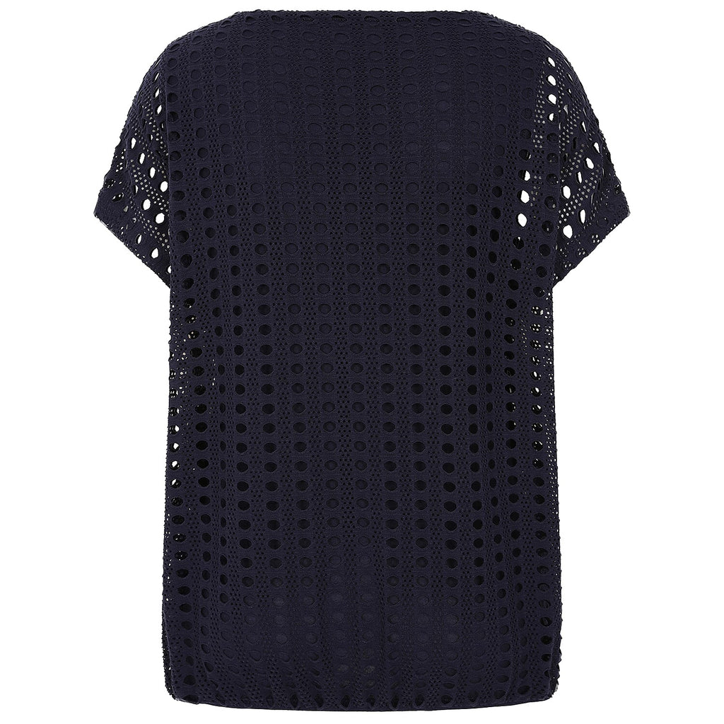 Emreco Lace Jersey Knit Elastic Hem Top (Size 12) - Navy