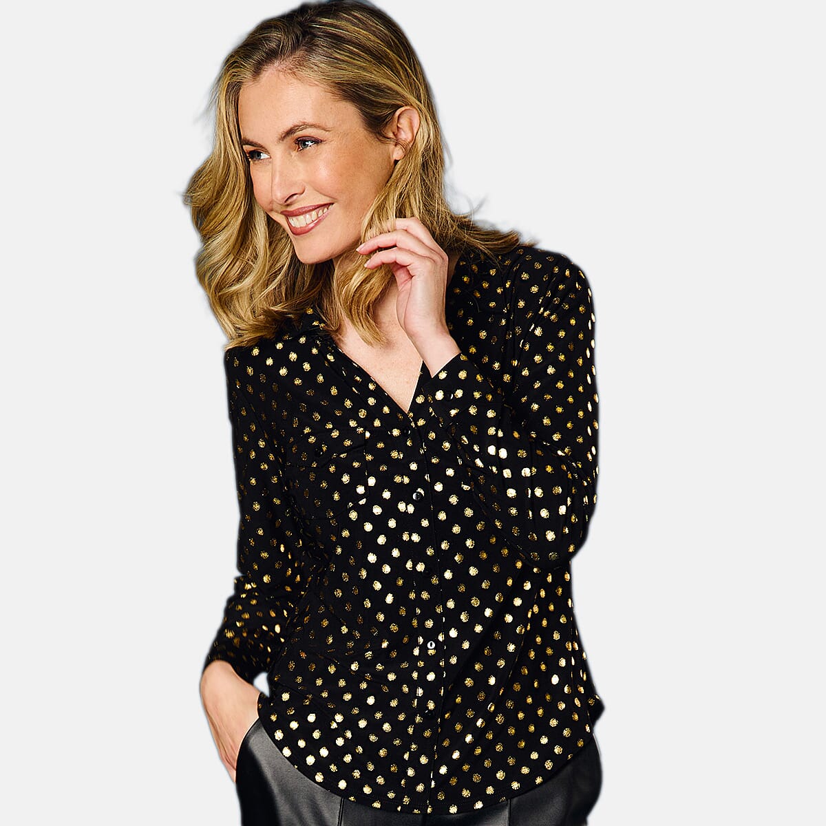 Emreco Long SLV Sparkle Classic Collar Blouse (Size 10) - Black 7997448 1