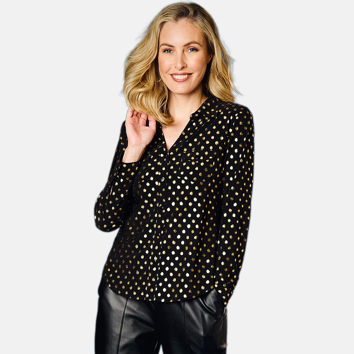 Emreco Long SLV Sparkle Classic Collar Blouse (Size 10) - Black 7997448 2