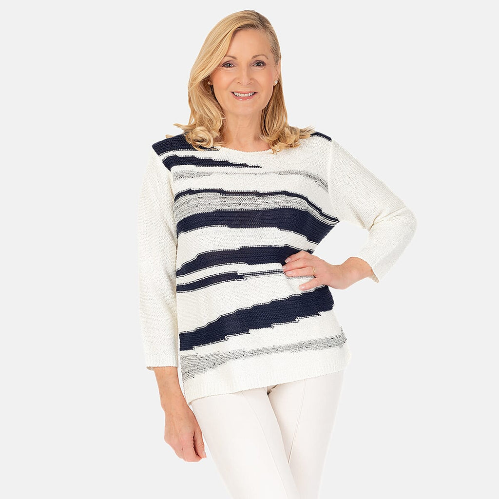 Emreco Long Sleeve Stripe Knit Jumper (Size XL) - Ivory