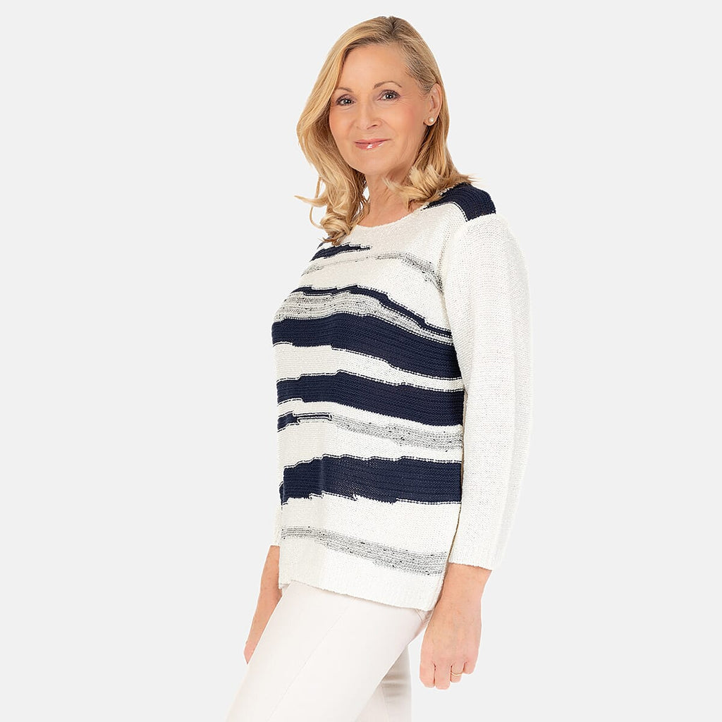 Emreco Long Sleeve Stripe Knit Jumper (Size XL) - Ivory