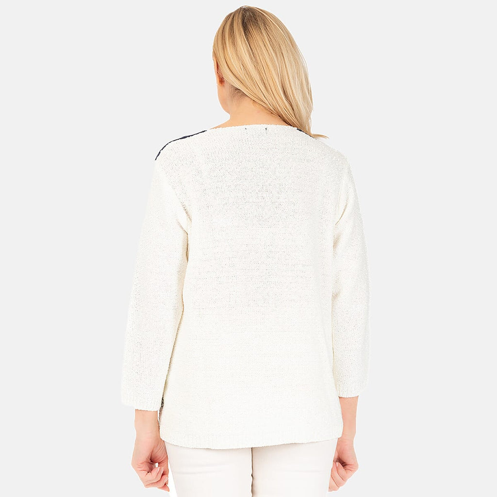 Emreco Long Sleeve Stripe Knit Jumper (Size XL) - Ivory