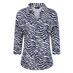 Emreco Mandarin Collar Printed Blouse (Size 10) - Navy