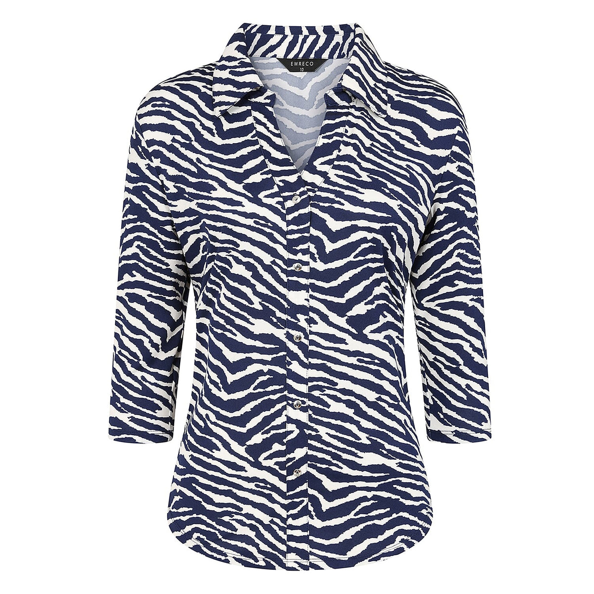 Emreco Mandarin Collar Printed Blouse (Size 10) - Navy V32514062 1