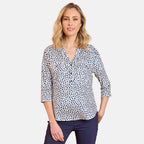 Emreco Mandarin Collar Printed Blouse (Size 12) - White