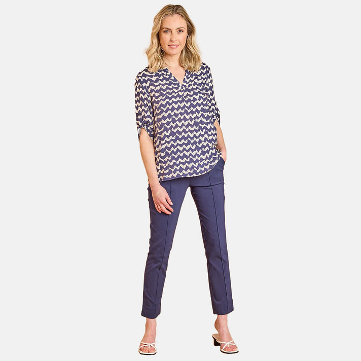 Emreco Pintuck Bengaline Stretch Trousers With Pockets (Size 16) - Navy 8097784 1