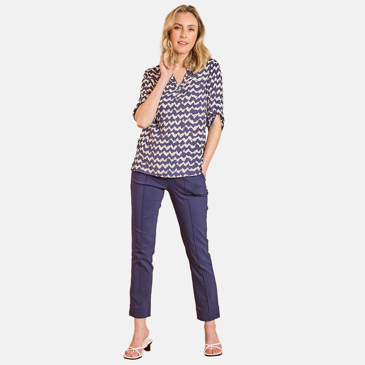 Emreco Pintuck Front Bengaline Trouser (Size 12) - Navy 8225836 2