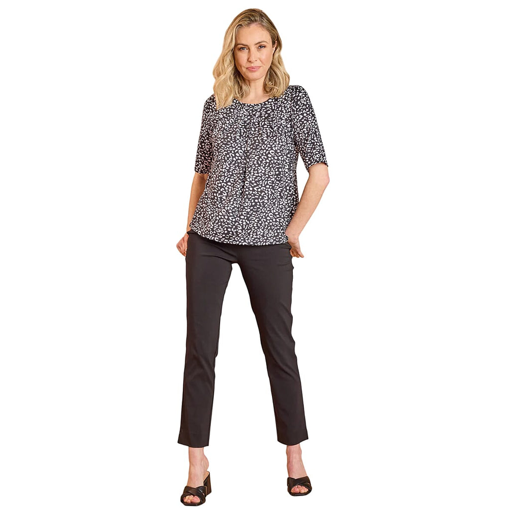 Emreco Pleated Neckline Blouse (Size 10) - Black