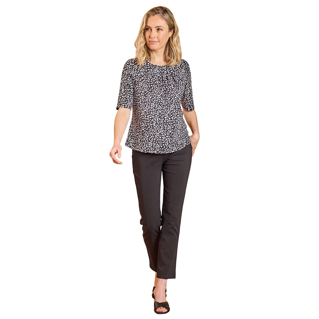 Emreco Pleated Neckline Blouse (Size 10) - Black