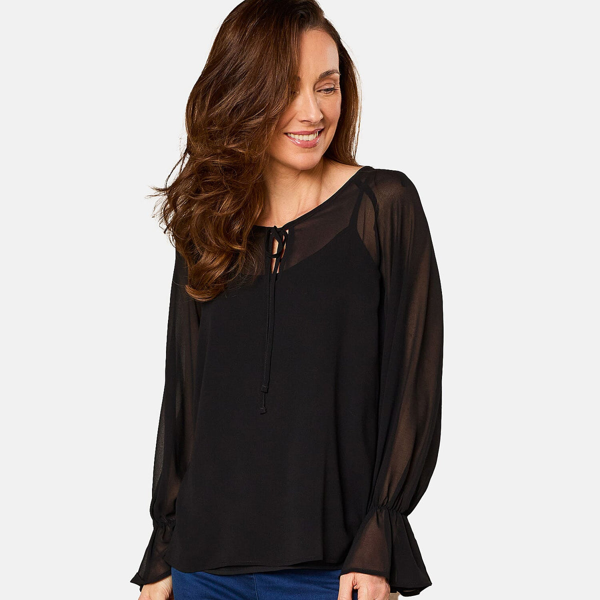 EMRECO 2-in-1 Long Sleeve Sheer Frill Top V32531958 1