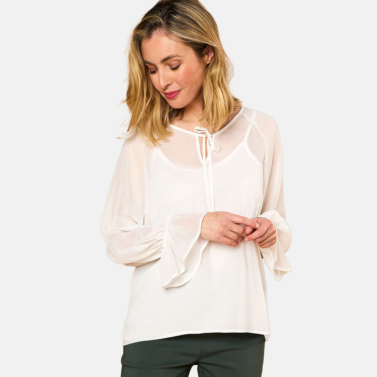EMRECO 2-in-1 Long Sleeve Sheer Frill Top V32553725 2