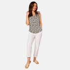 Emreco Sleeveless Animal Print Top (Size 18) - Ivory