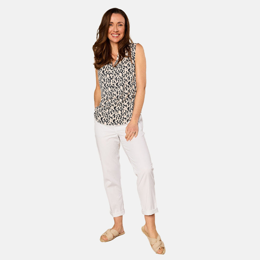 Emreco Sleeveless Animal Print Top (Size 18) - Ivory