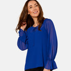 EMRECO 2 in 1 Long Sleeve Sheer Frill Top (Size 12) - Royal Blue