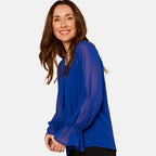EMRECO 2 in 1 Long Sleeve Sheer Frill Top (Size 12) - Royal Blue