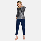 Long Sleeve Shimer Knot Waist Top (Size L) - Silver