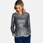 Long Sleeve Shimer Knot Waist Top (Size L) - Silver