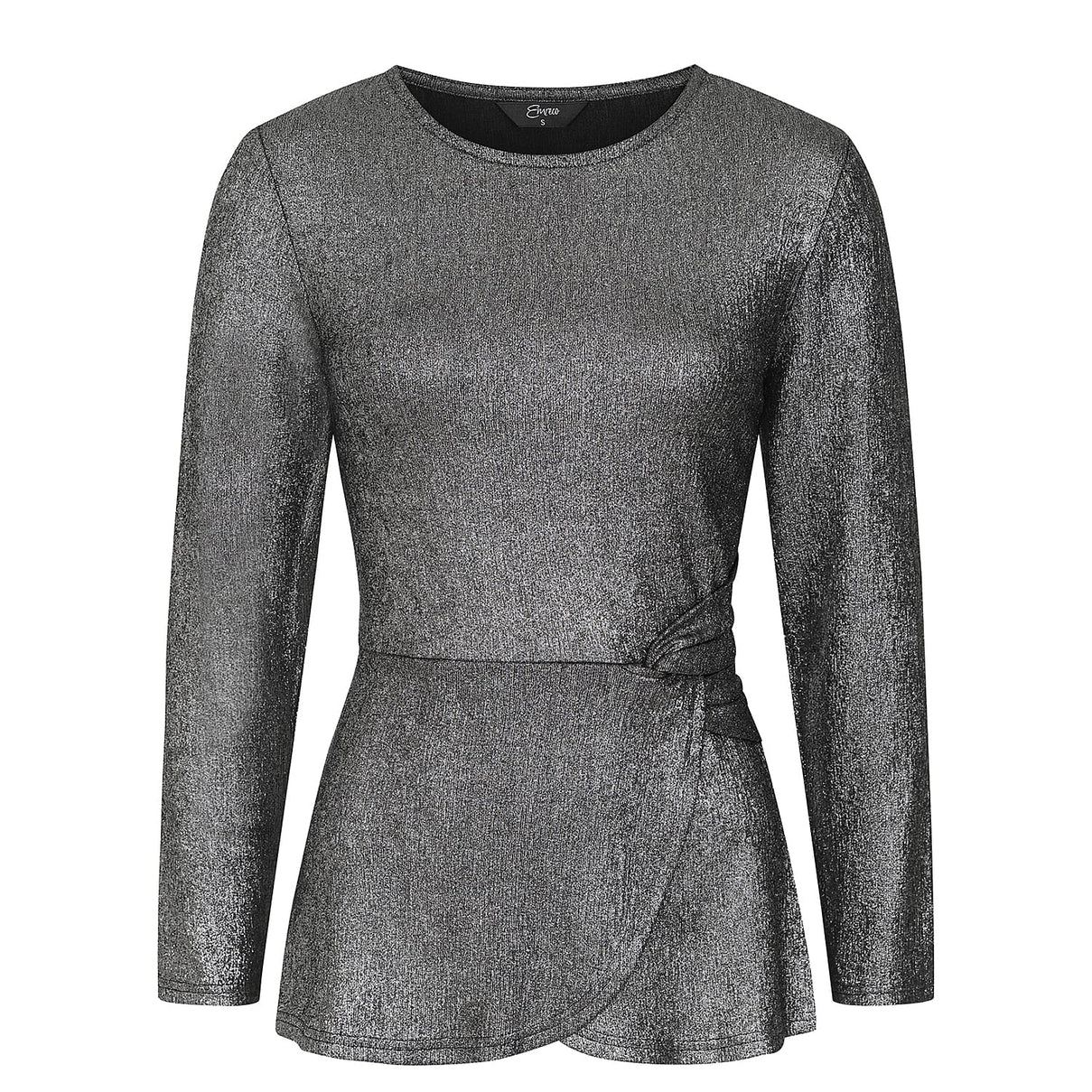 Long Sleeve Shimer Knot Waist Top (Size L) - Silver 7672101 4